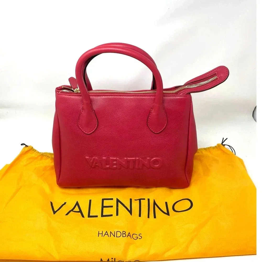 Mario Valentino Ally Leather Embossed Satchel Crossbody Bag Lipstick‎ Red